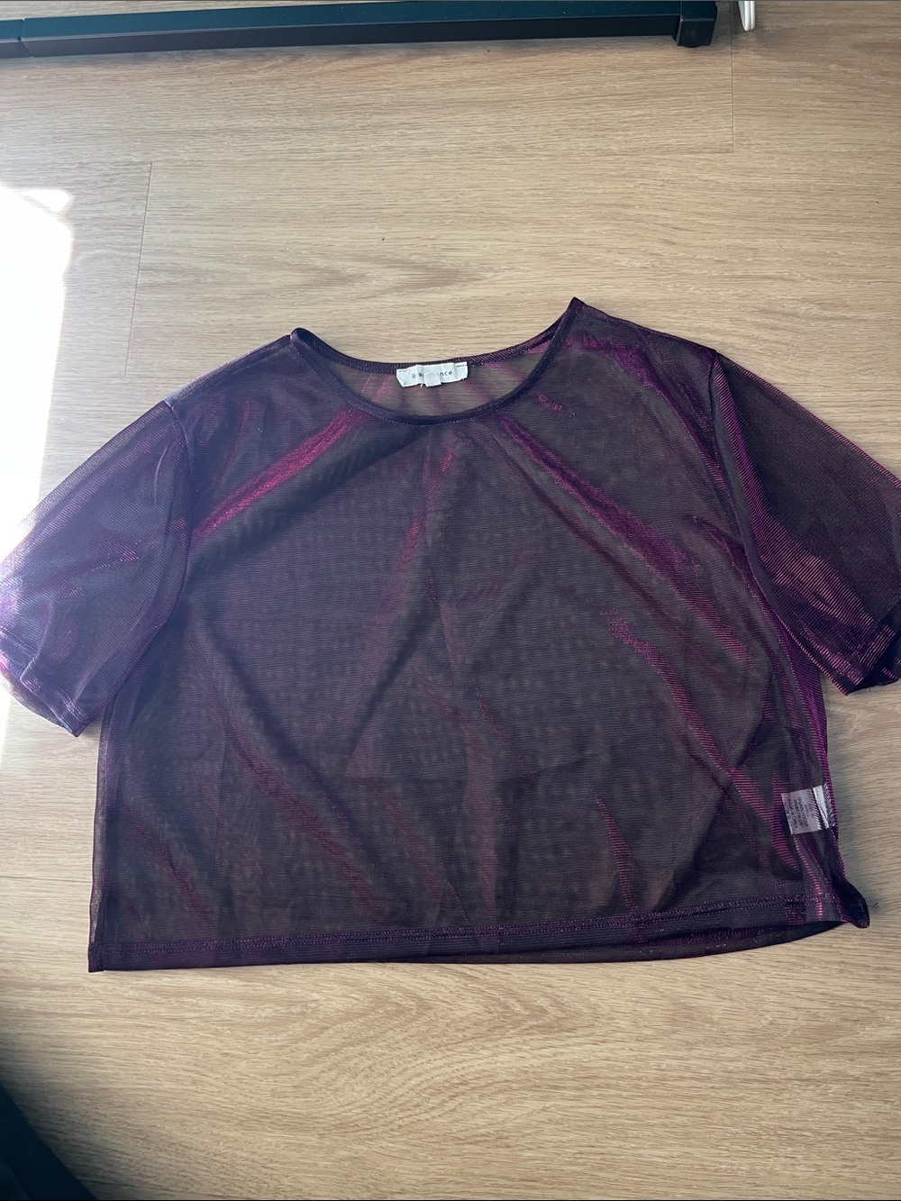 Bear Dance Sheer Short-Sleeve Mesh Top - Magenta (pink/purple) Metallic